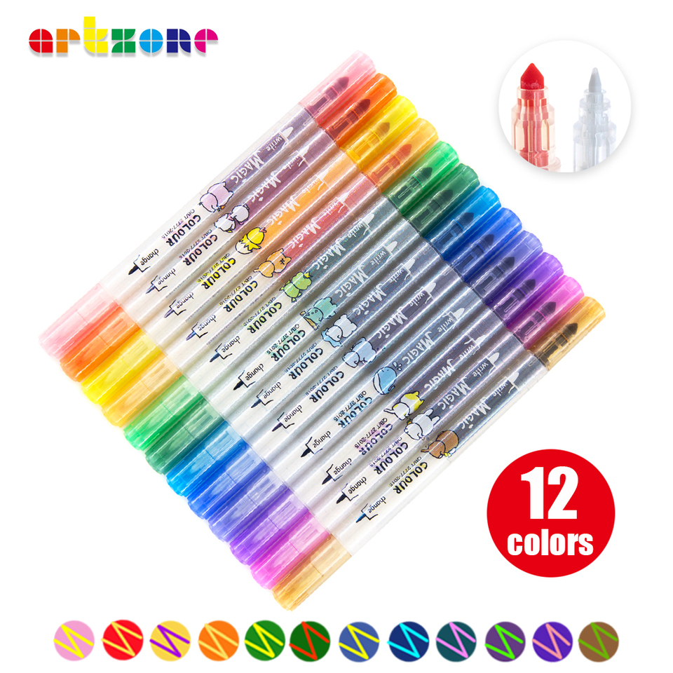 12pcs Creative Magic Color Highlighter Changeable Color Hand Account Marker  Pen Set Dual Tip Art Marker - AliExpress